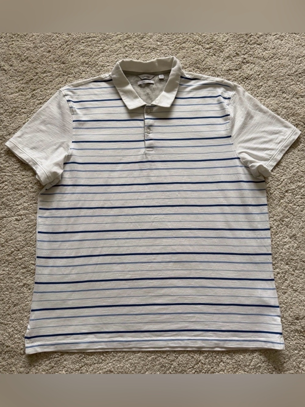 Calvin Klein Liquid Touch White Polo with Blue Stripe Detail